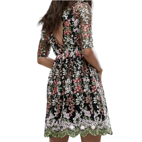 Club L  London Floral Embroidered Skater Dress Size 2 / UK 6 - Picture 10 of 10